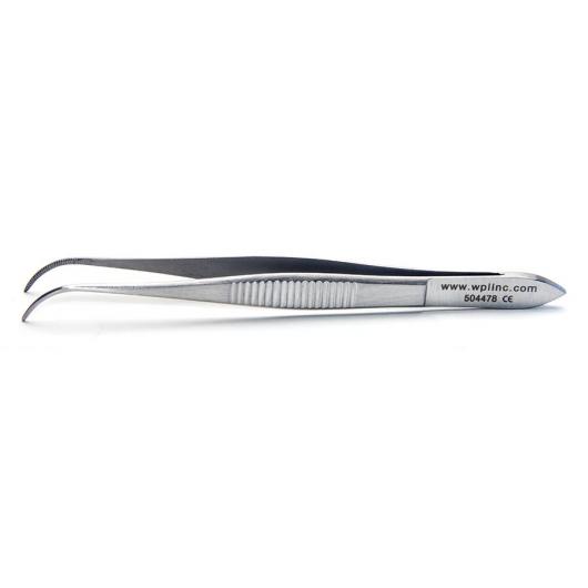 504478, Iris Forceps, 10.2cm, Full Curve, Serrated
