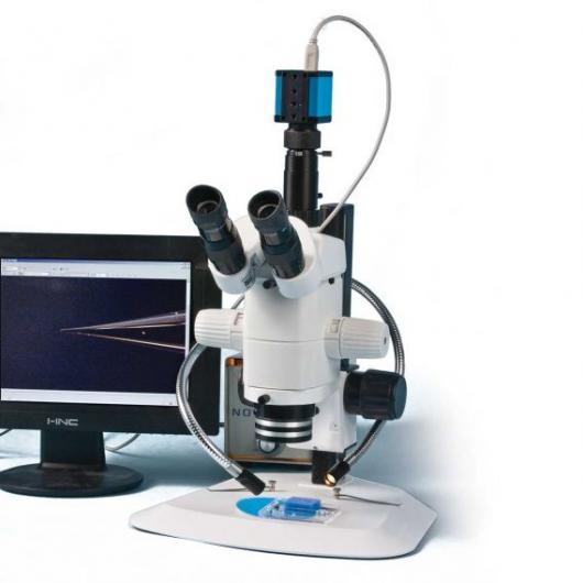 Precision Stereo Zoom Trinocular Microscope (IV), camera, light