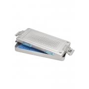 Dual clasping stainless steel sterilization container - 30 x 14 x 4 cm